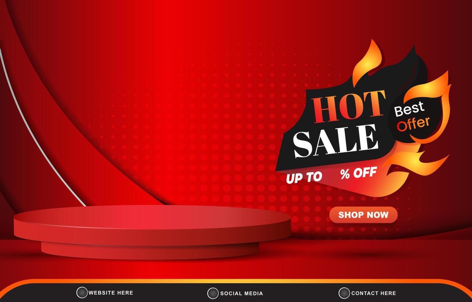 hot sale best offer discount template banner with blank space 3d podium for product sale with abstract gradient red background design vector