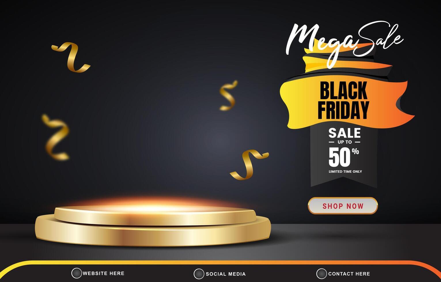 modern mega sale black friday discount template banner with blank space 3d podium for product sale with abstract gradient black background design vector