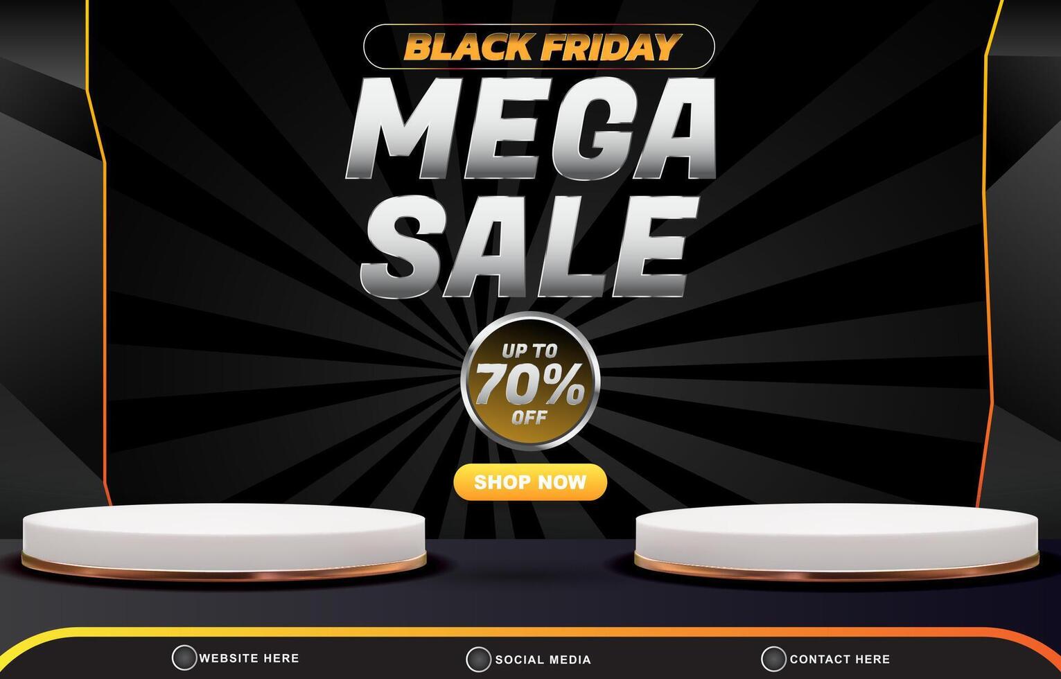 black friday mega sale discount template banner with blank space 3d podium for product sale with abstract gradient black background design vector