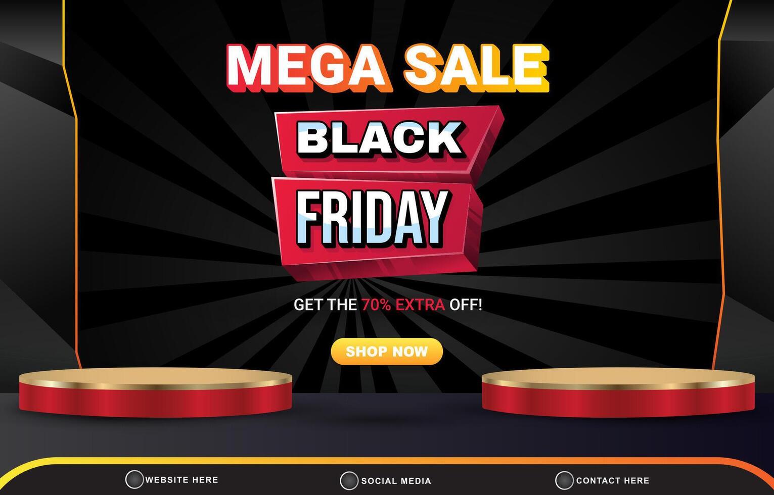 mega sale black friday discount template banner with blank space 3d podium for product sale with abstract gradient black background design vector
