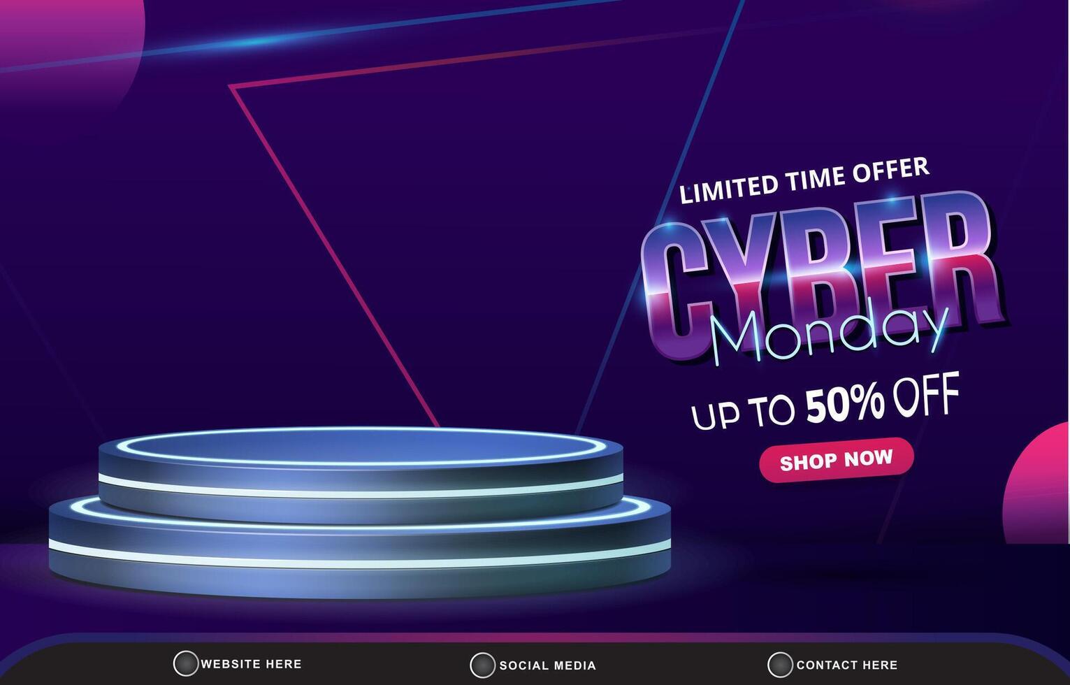 modern limited cyber monday sale discount template banner with blank space 3d podium for product sale with abstract gradient blue and purple background design vector