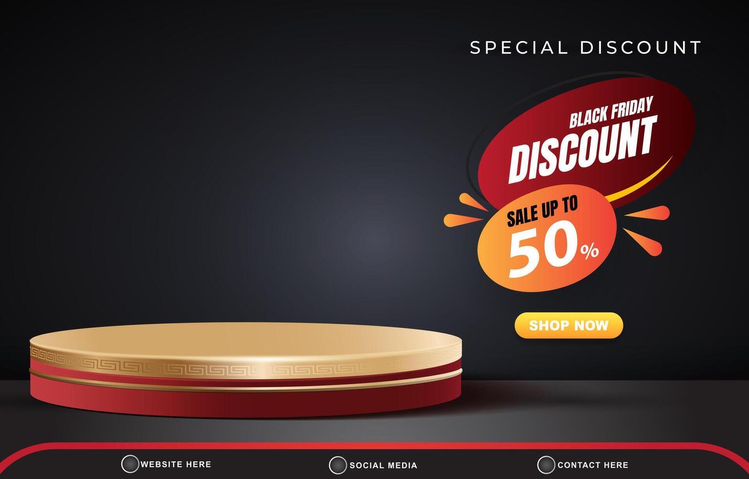 modern special discount black friday sale template banner with blank space 3d podium for product sale with abstract gradient black background design vector