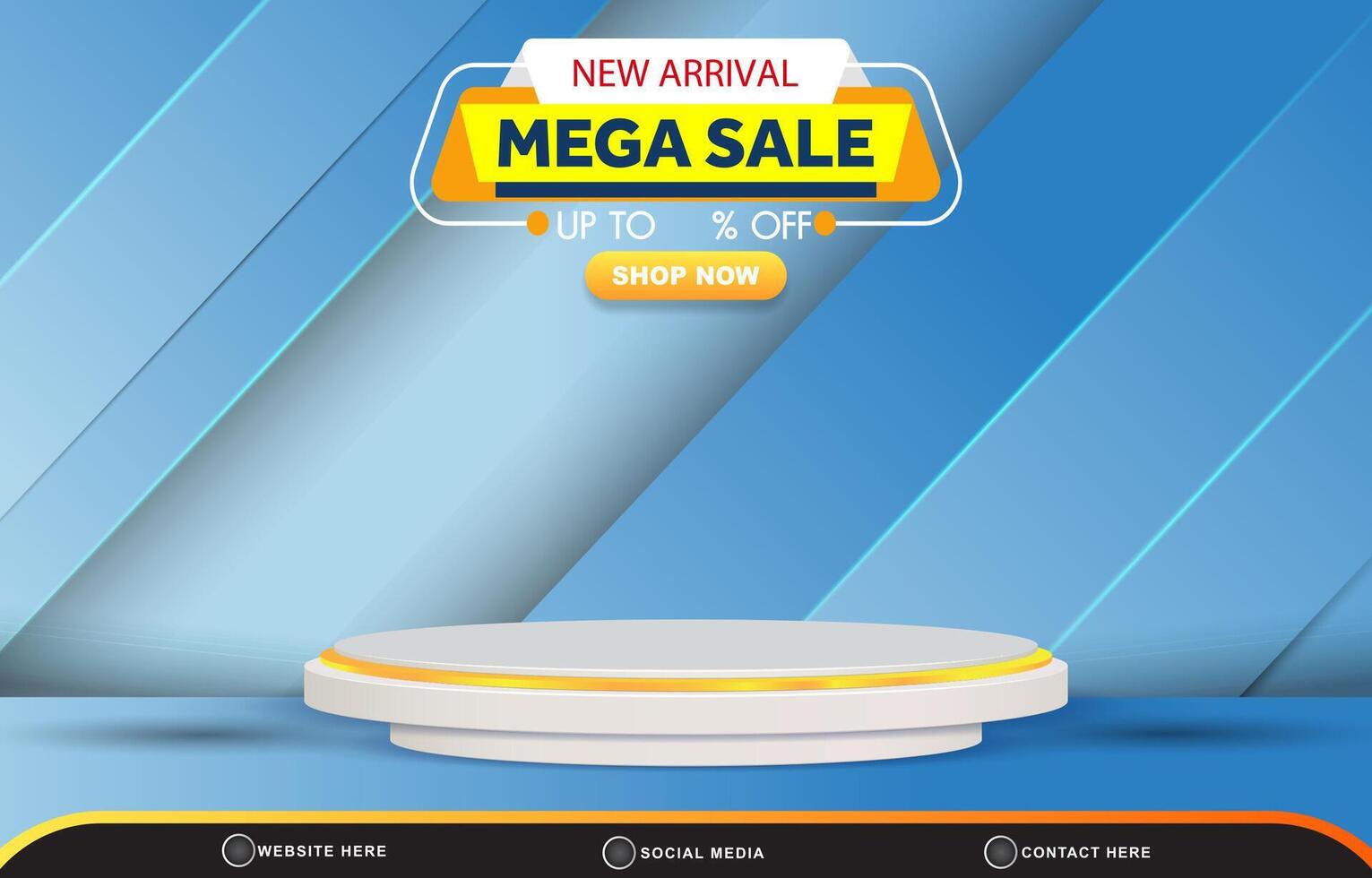 mega sale discount template banner with blank space 3d podium for product sale with abstract gradient blue background design vector