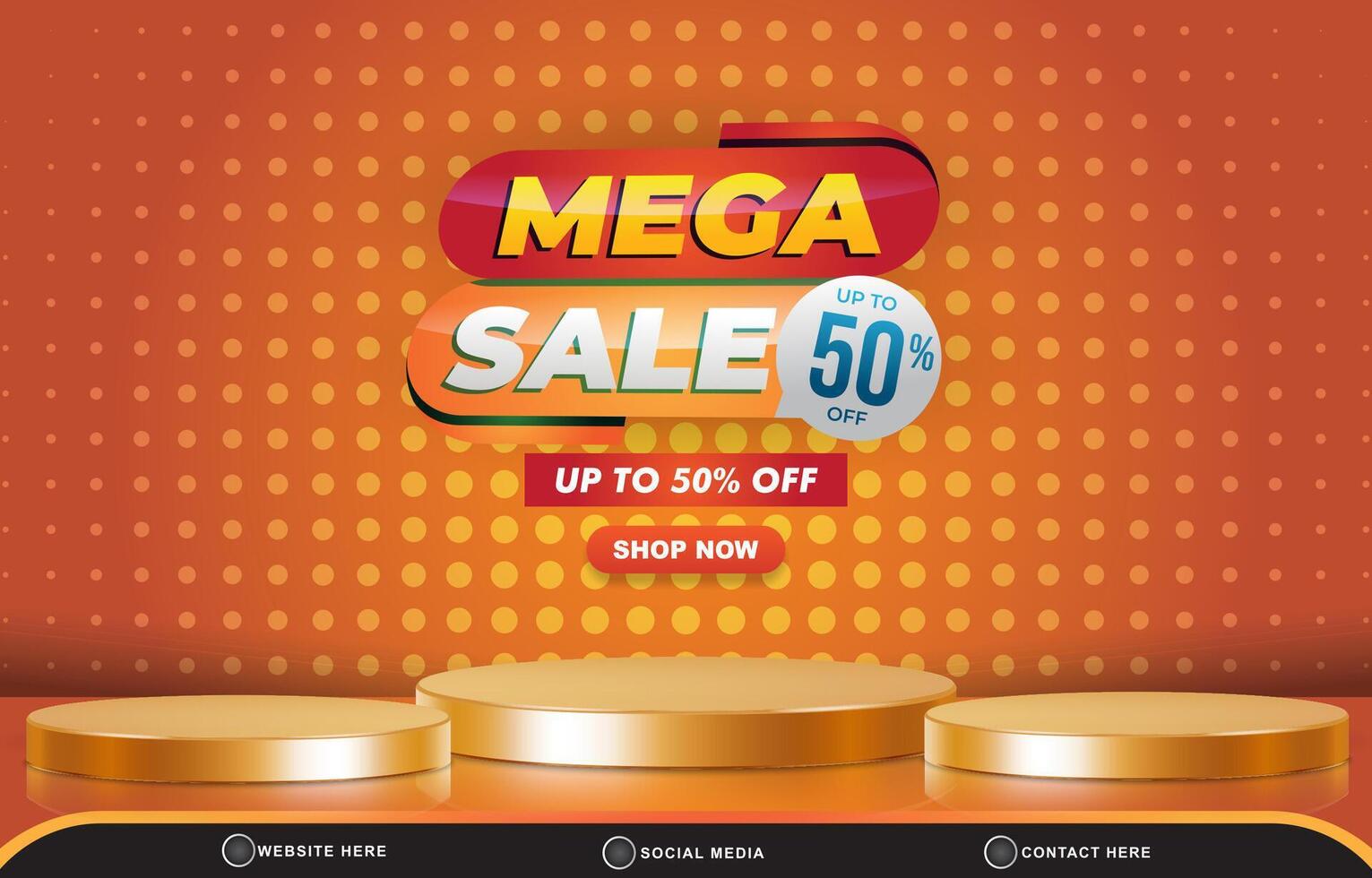 elegant 3d mega sale discount template banner with blank space 3d podium for product sale with abstract gradient brown and orange background design vector