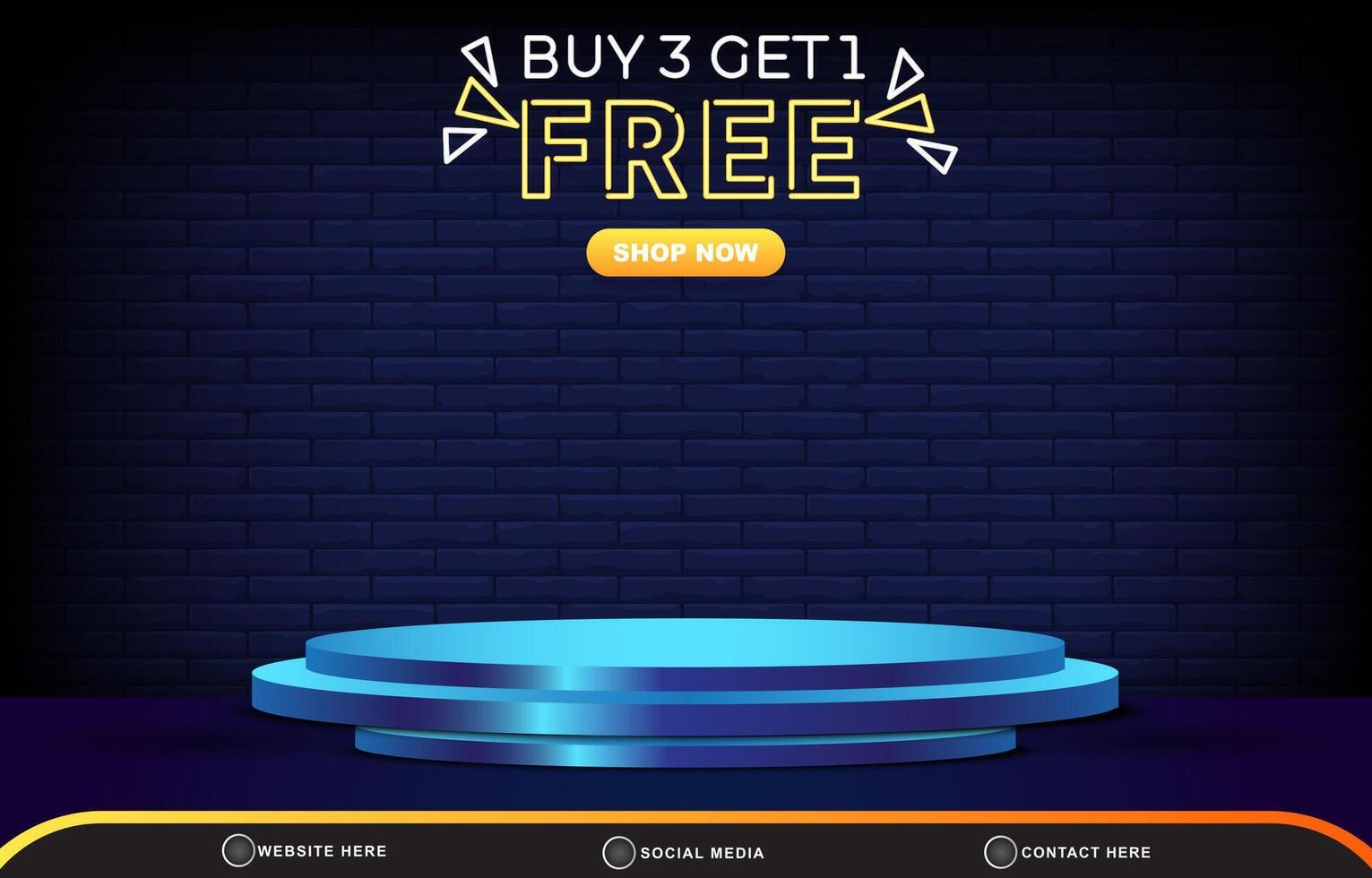 discount sale template banner with blank space 3d podium for product sale with abstract gradient dark blue background design vector