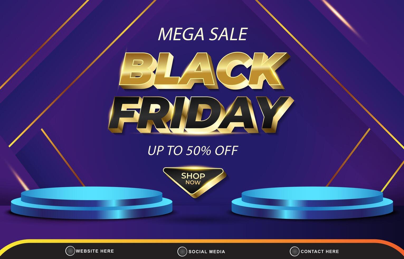 mega sale black friday discount template banner with blank space 3d podium for product sale with abstract gradient purple and blue background design vector