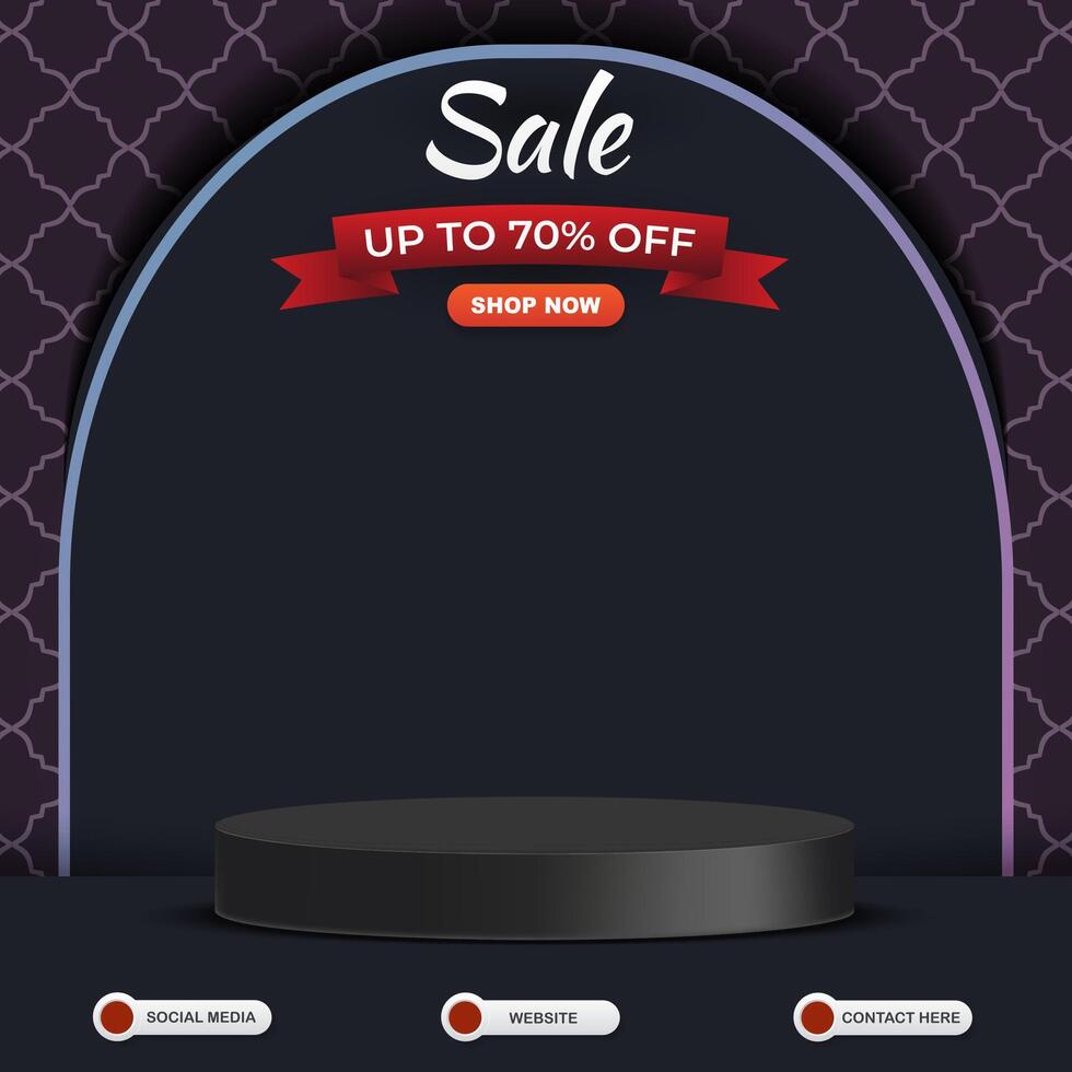 sale discount social media template banner post with blank space 3d podium for product sale with abstract gradient black background design vector
