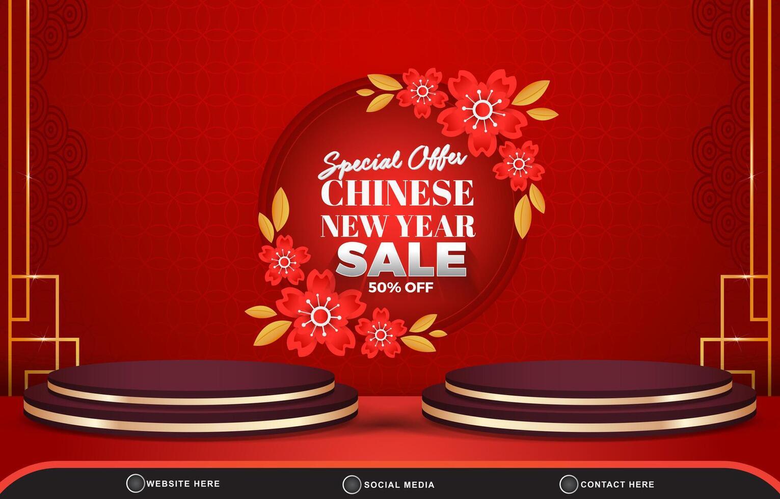 special offer chinese new year sale discount template banner with blank space for product sale with abstract gradient red background design vector