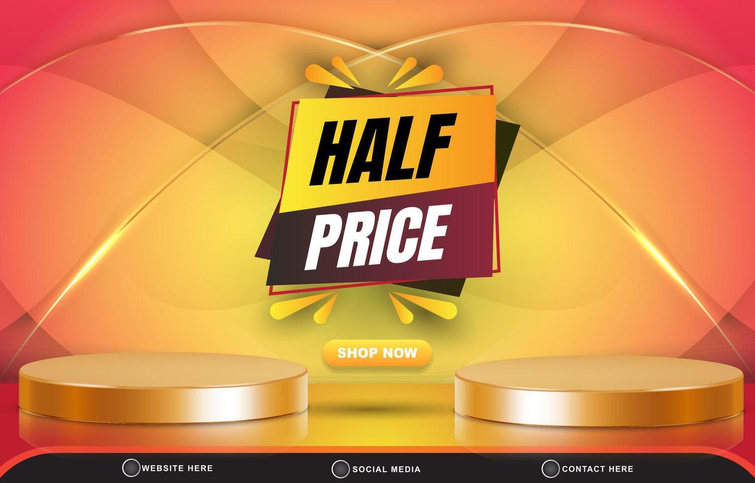 discount price sale template banner with blank space 3d podium for product sale with abstract gradient orange and yellow background design vector