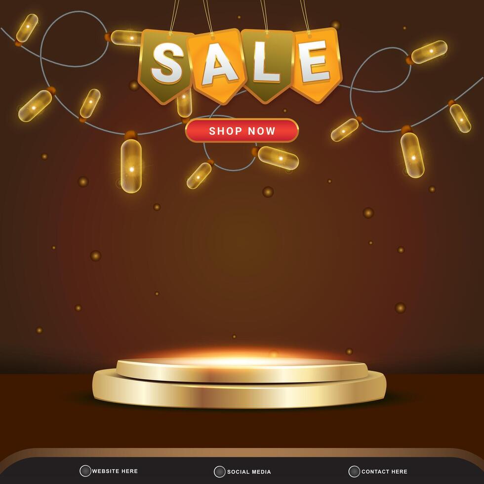 sale banner for social media template post with blank space 3d podium for product with abstract dark brown gradient background vector