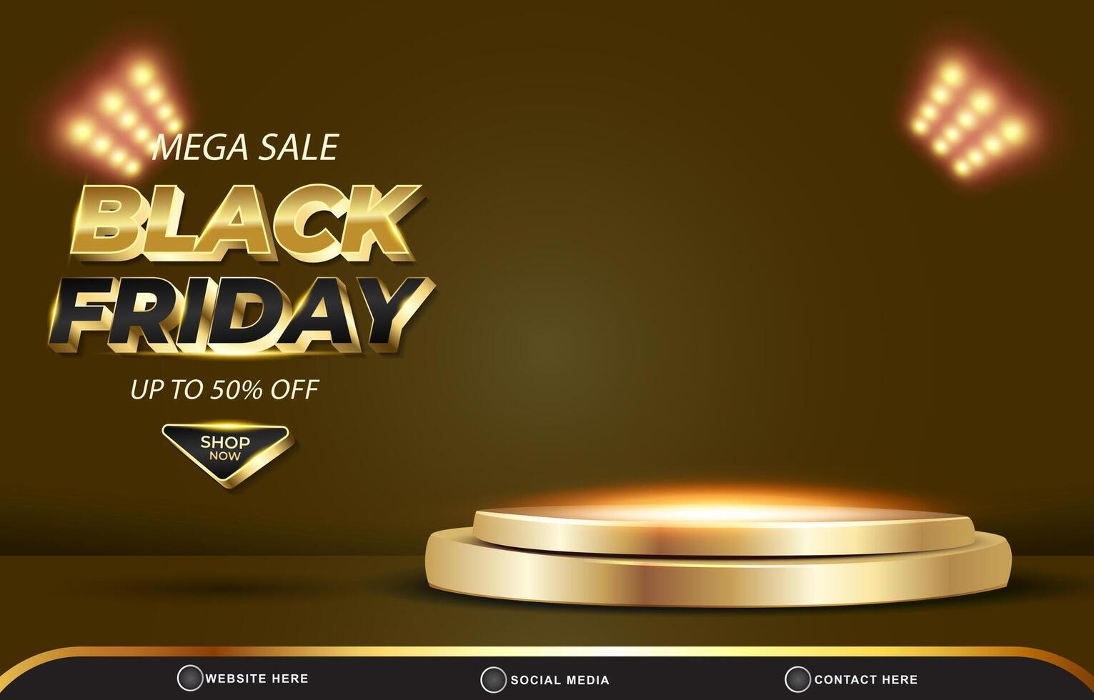 3d mega sale black friday discount template banner with blank space 3d podium for product sale with abstract gradient brown and golden background vector