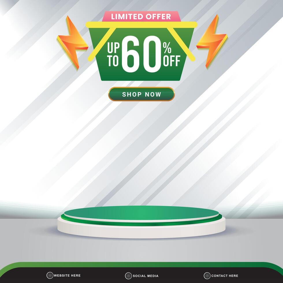 limited offer sale banner social media template post with blank space 3d podium for product with abstract white gradient background design vector