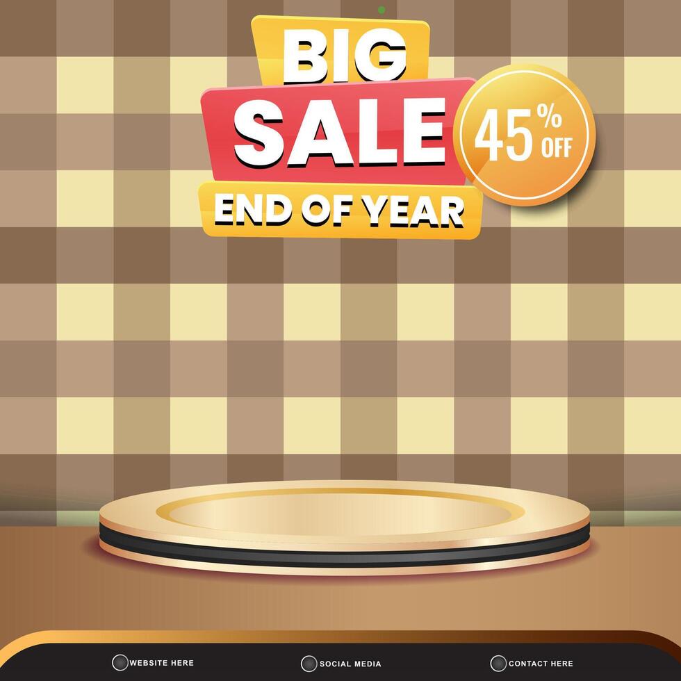 new year big sale banner social media template post with blank space 3d podium for product with abstract brown gradient background design vector