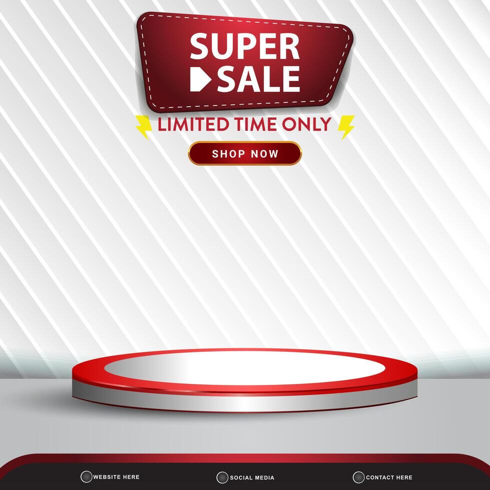 limited super sale banner social media template post with blank space 3d podium for product with abstract white gradient background design vector