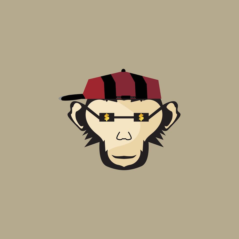 Funky monkey logo mascot wearing a hat, and dollar sign on glasses vector
