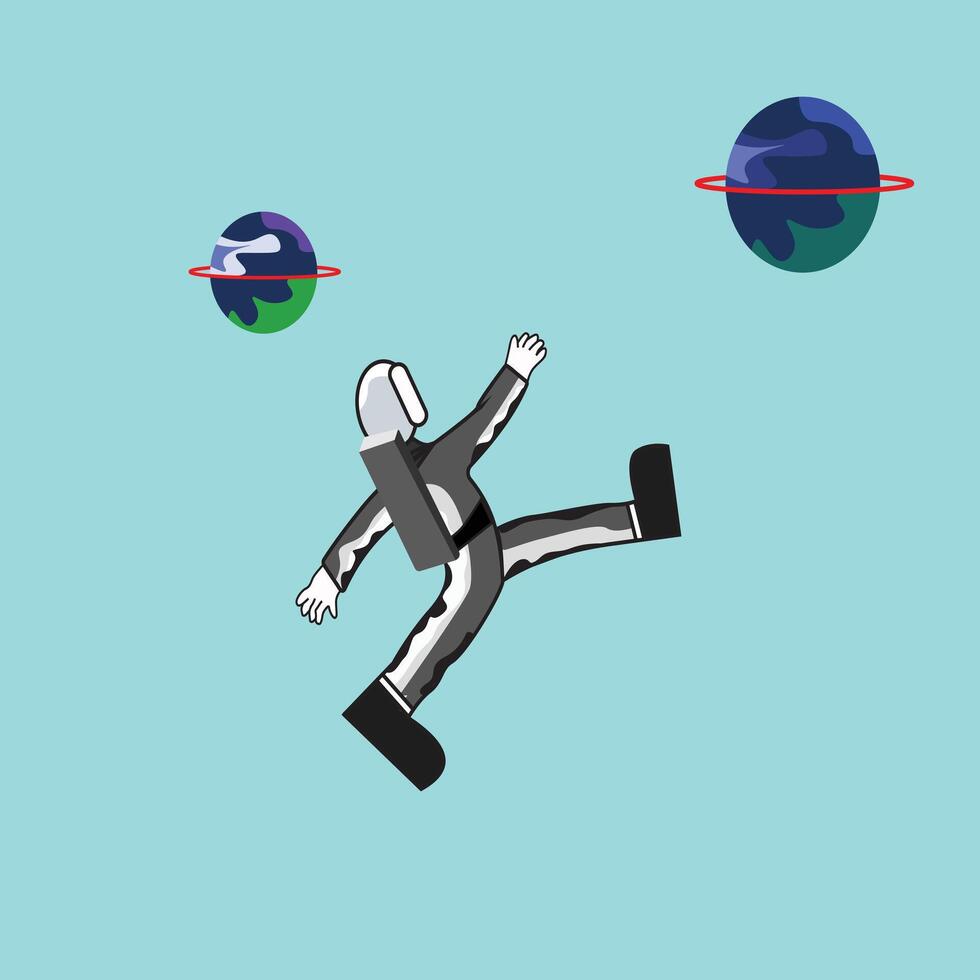 illustrations of an astronaut, planets, galaxy, future, earth. Science fiction drawing for poster, cover or background vector