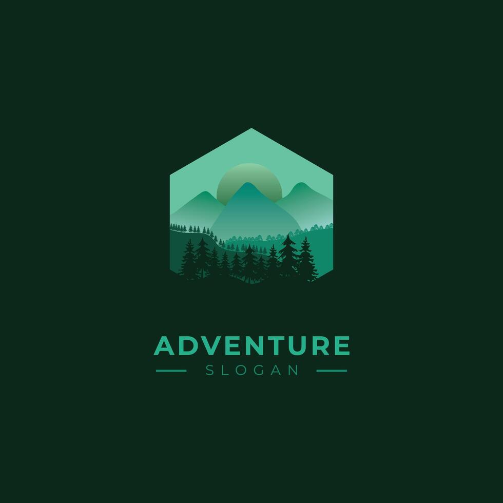 illustration of mountains with trees in mountains. camping logo design. vector