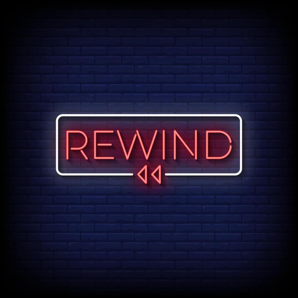 rewind neon sign with brick wall background vector