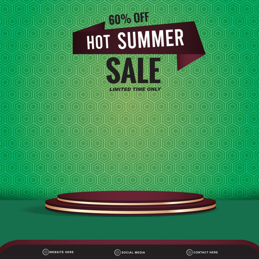 summer sale banner social media template post with blank space 3d podium for product with abstract green gradient background design vector