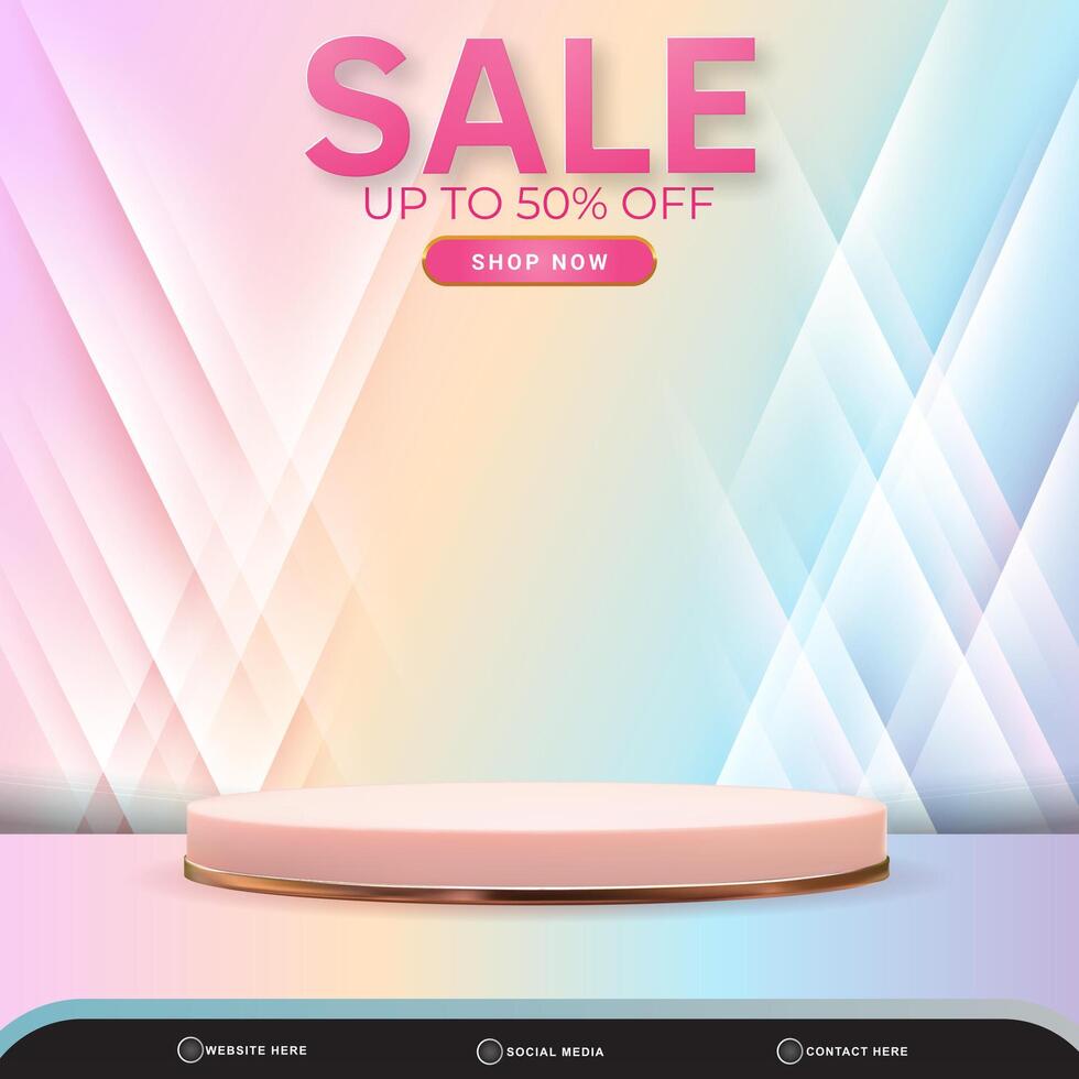 3d sale banner social media template post with blank space 3d podium for product with abstract pink and blue gradient background design vector