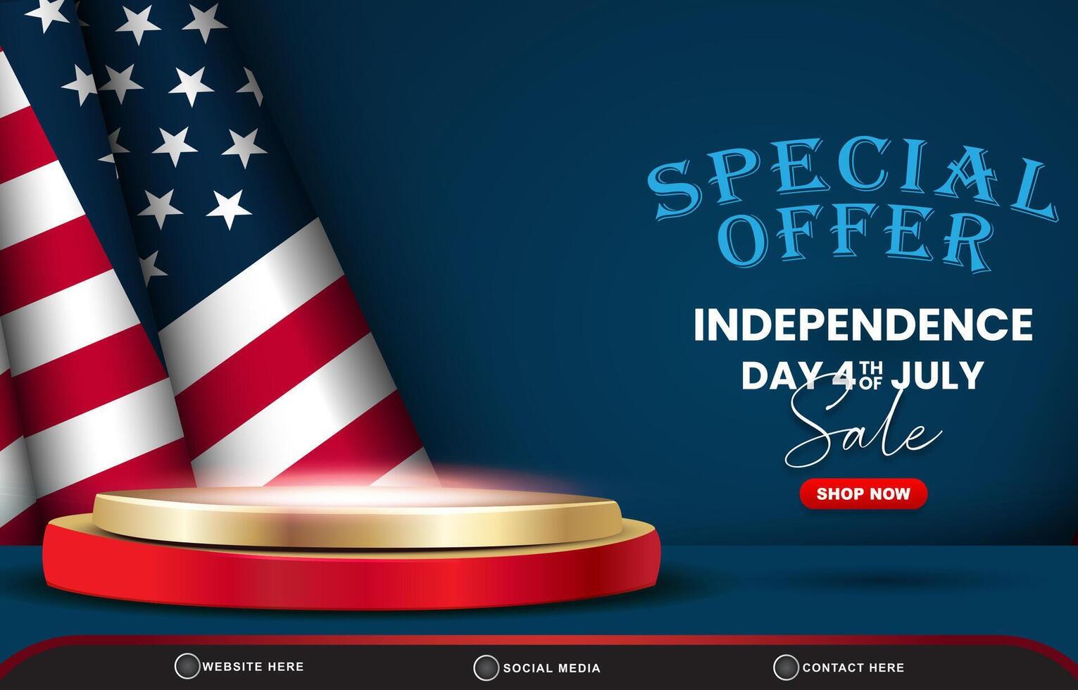 special offer independence day 4 th of july sale banner for social media post with 3d podium for sale with abstract gradient blue background design vector