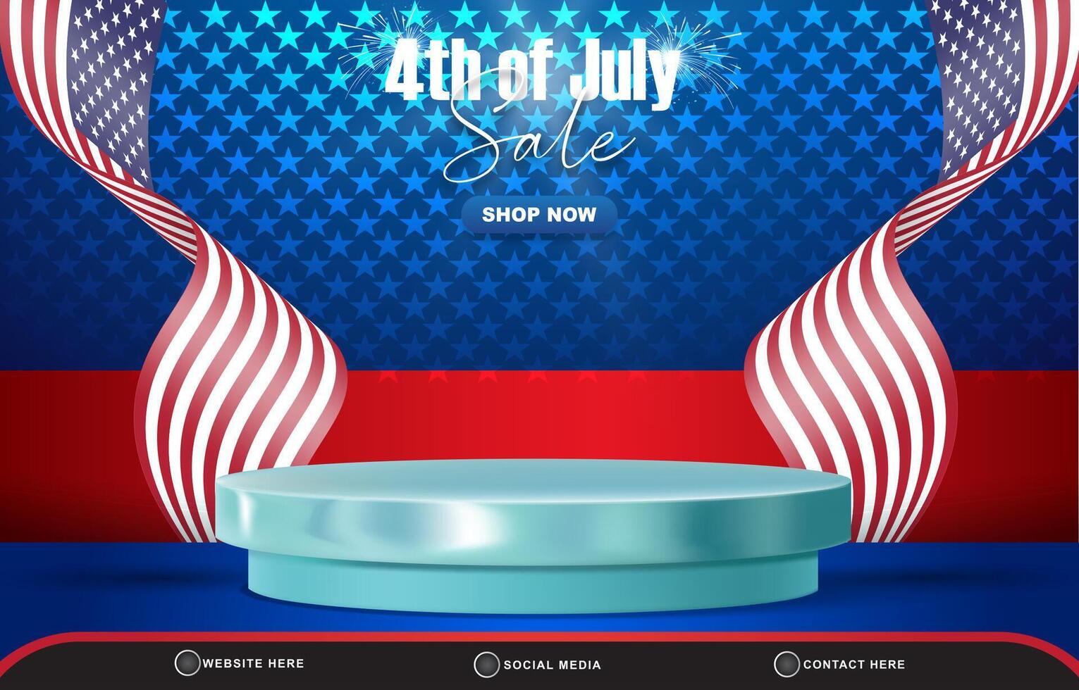 4th of july sale banner with 3d podium for sale with shiny abstract gradient blue and red background design vector