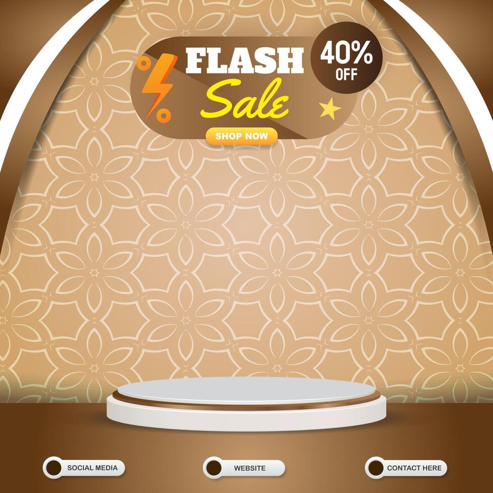 flash sale discount social media template banner post with blank space 3d podium for product sale with abstract gradient brown background design vector