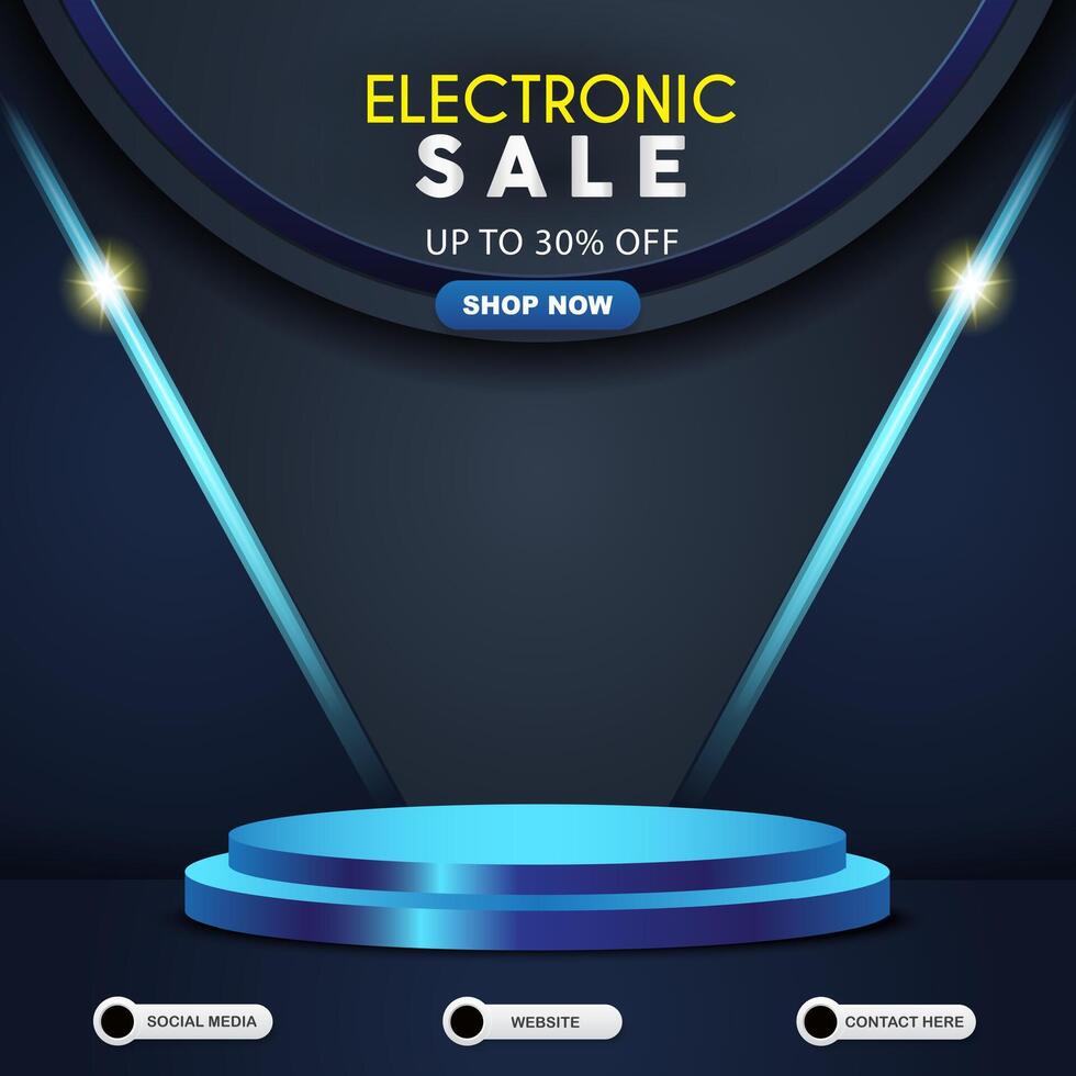 electronic sale social media template banner post with blank space podium for product sale with abstract gradient blue background design vector