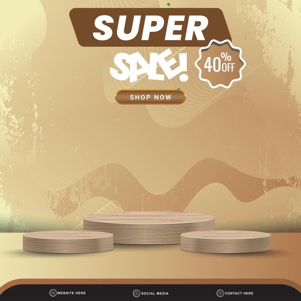 elegant super sale discount banner social media template post with blank space 3d podium for product with abstract brown gradient background design vector