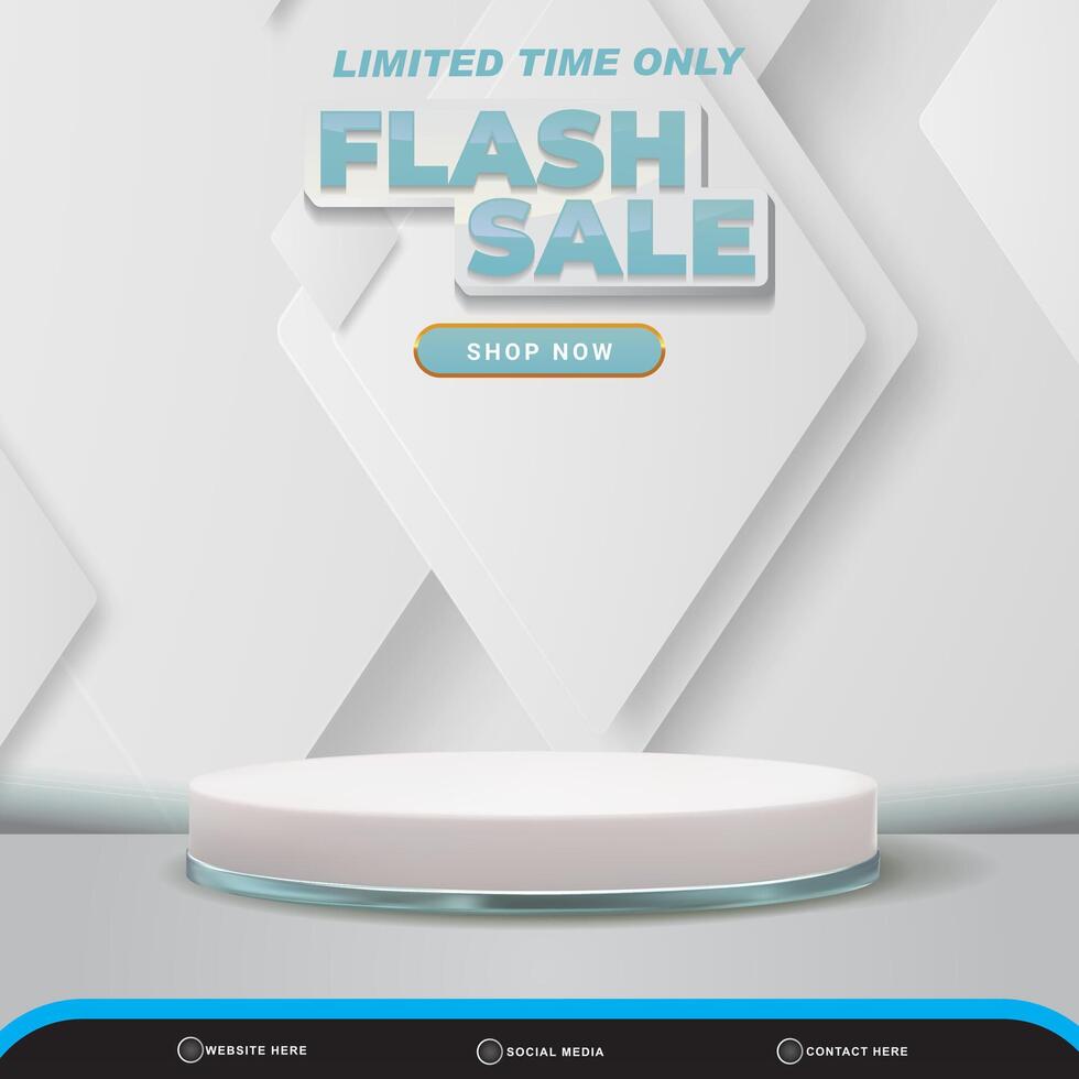 limited flash sale banner social media template post with blank space 3d podium for product with abstract white and blue gradient background design vector