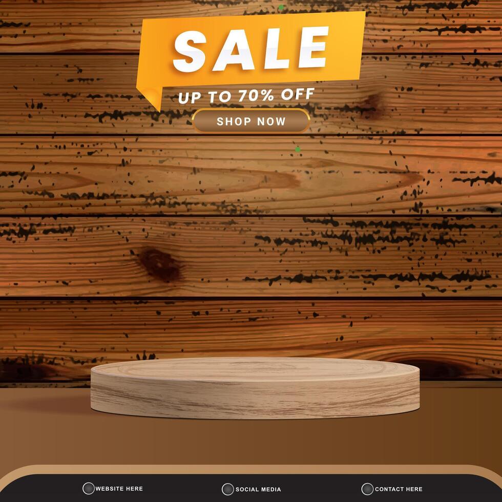 sale discount banner for social media template post with blank space 3d podium for product with abstract brown gradient background vector