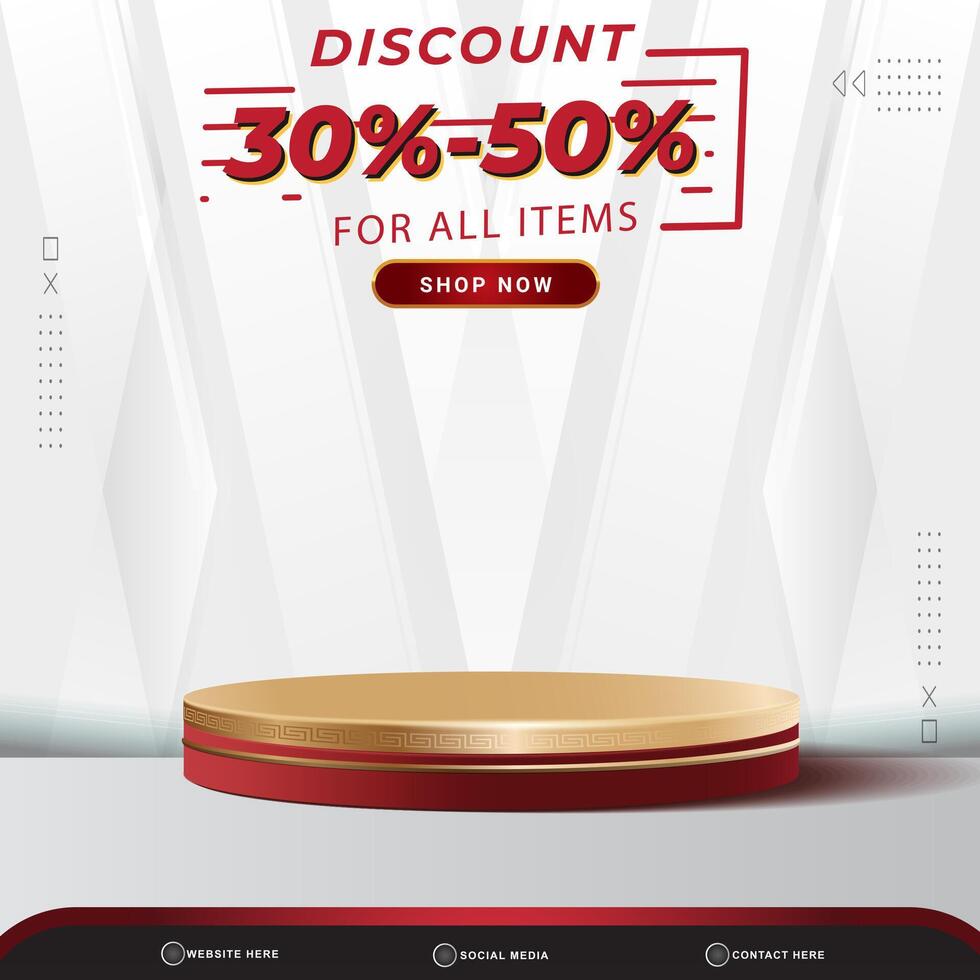 discount banner social media template post with blank space 3d podium for product with abstract white gradient background design vector