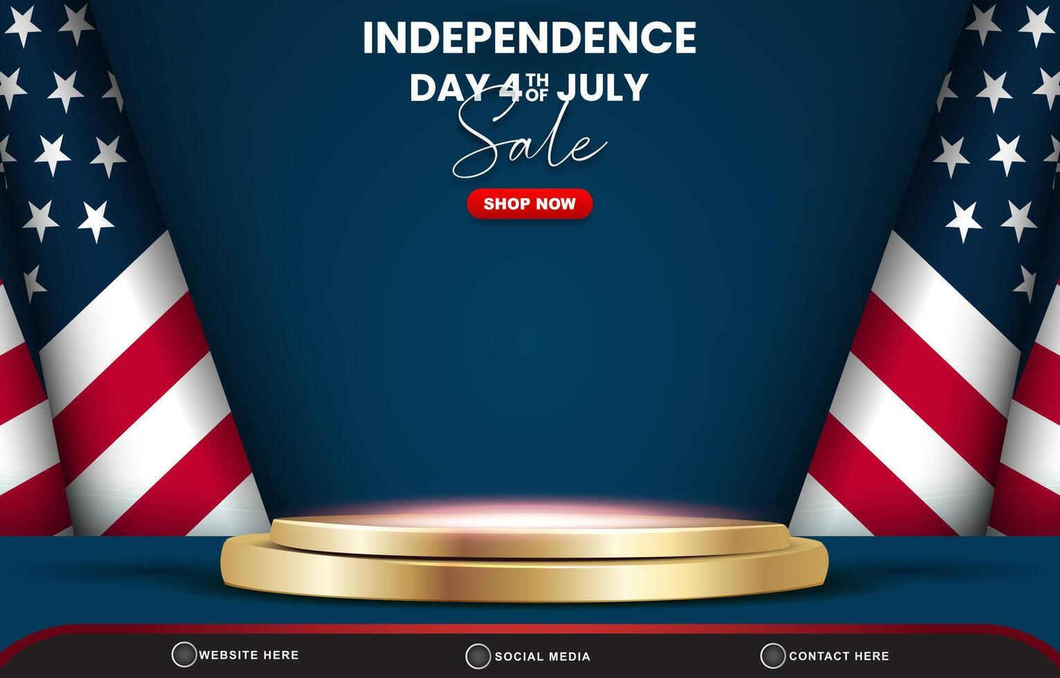 independence day 4 th of july sale banner for social media post with 3d podium for sale with abstract gradient blue background design vector