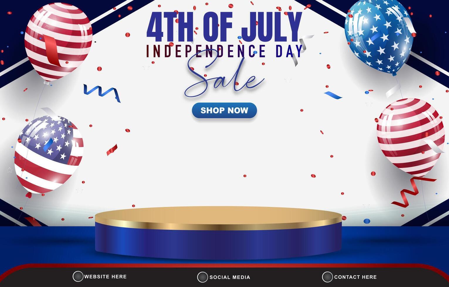 4th of july american independence day sale with landscape banner for social media post sale with 3d podium and abstract gradient blue and white background design vector