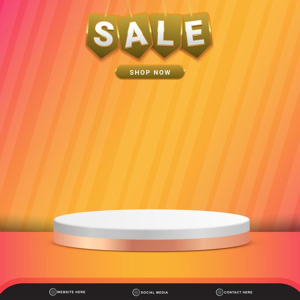 sale banner for social media template post with blank space 3d podium for product with abstract pink and orange gradient background vector