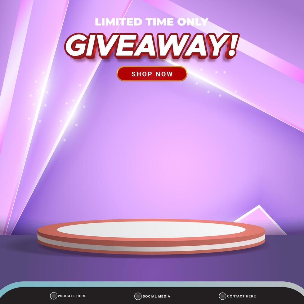 limited giveaway sale banner social media template post with blank space 3d podium for product with abstract purple and pink gradient background design vector