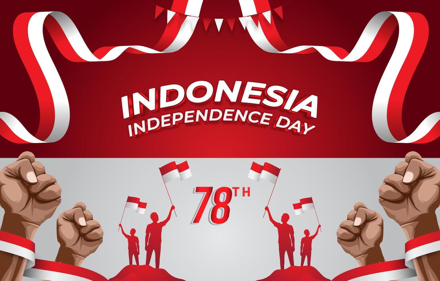 happy 78th of august indonesian independence day landscape banner for social media post with abstract gradient red and white background design13 vector