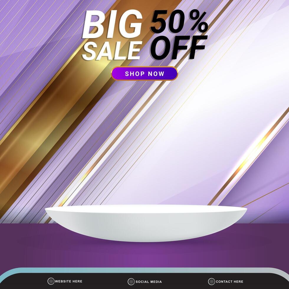 big sale banner social media template post with blank space 3d podium for product with abstract purple and luxury gradient background design vector
