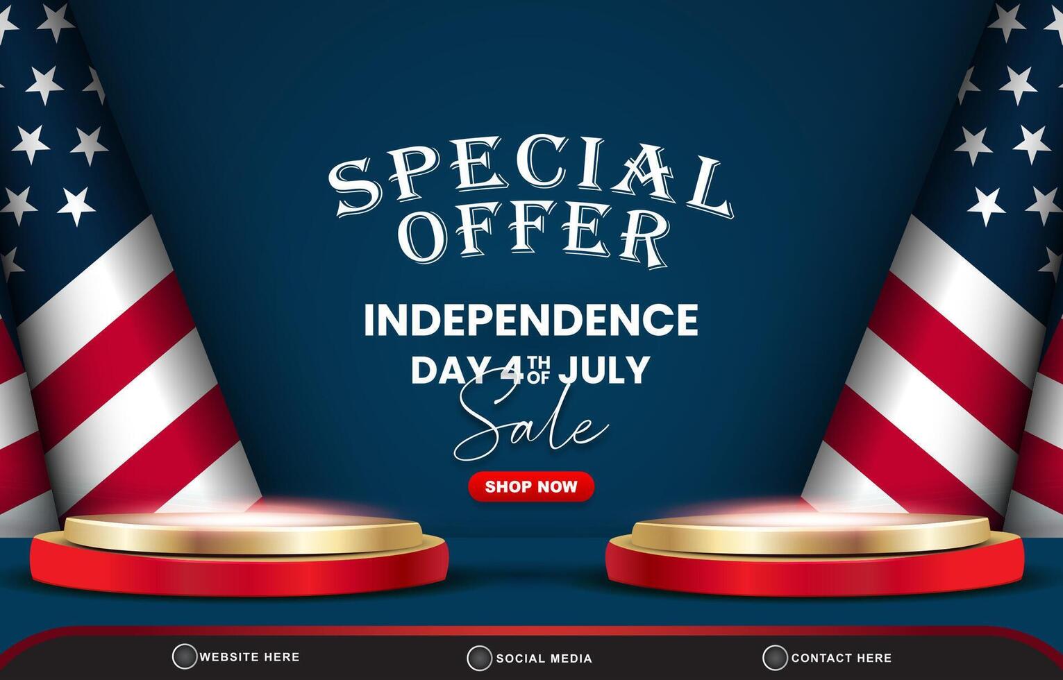 special offer american independence day 4 th of july sale banner for social media post with 3d podium for sale with abstract gradient blue background design vector