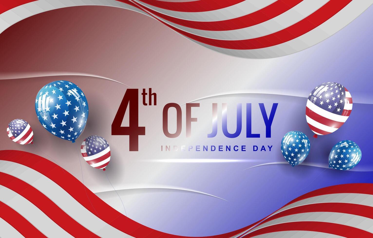 4th of july american independence day landscape banner for social media post with abstract gradient red white and blue background design vector