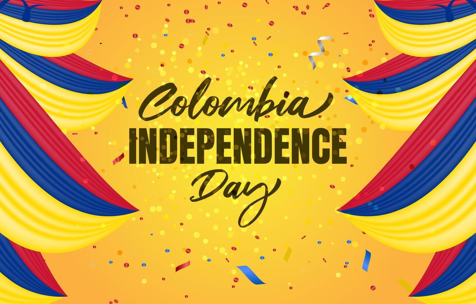 happy 20th of july colombia independence day landscape banner for social media post with abstract gradient yellow background design vector