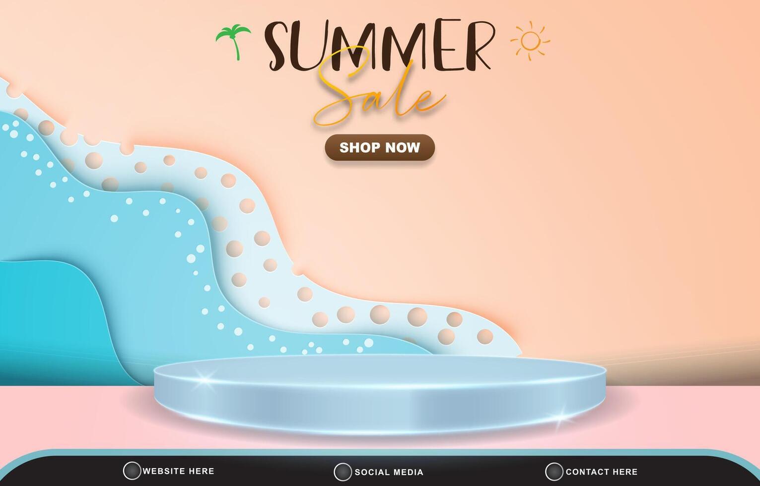 summer discount sale for social media post template banner with blank space 3d podium for product sale with abstract gradient pink and blue background design vector
