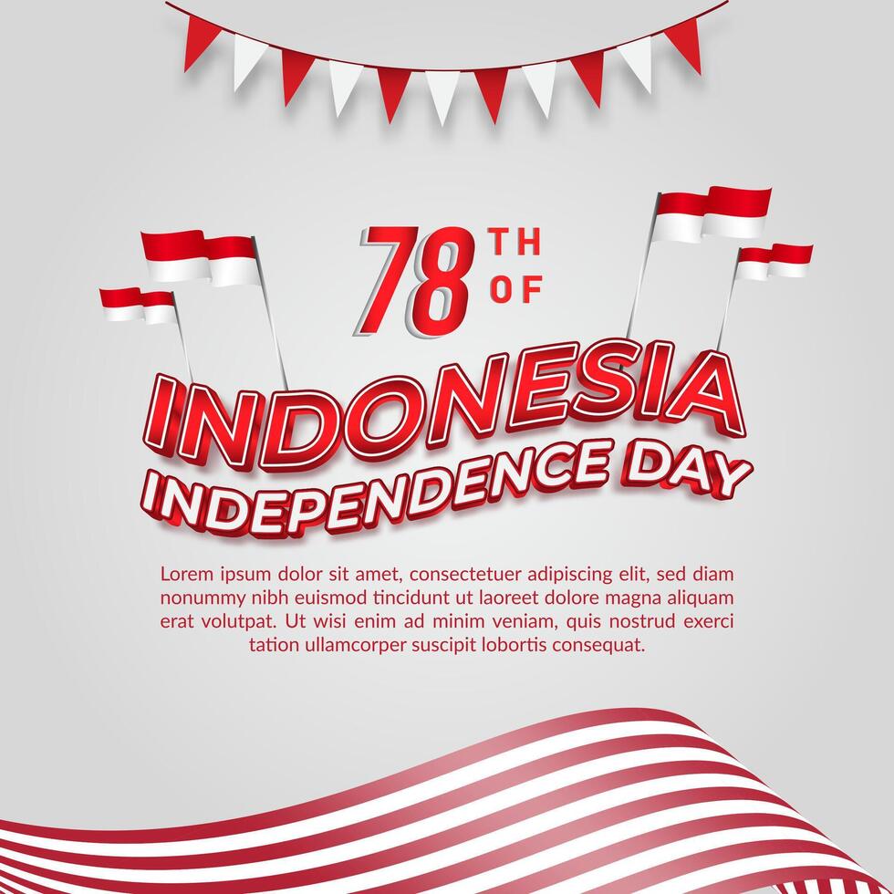 78th of august indonesian independence day square banner for social media post with abstract gradient white background design vector