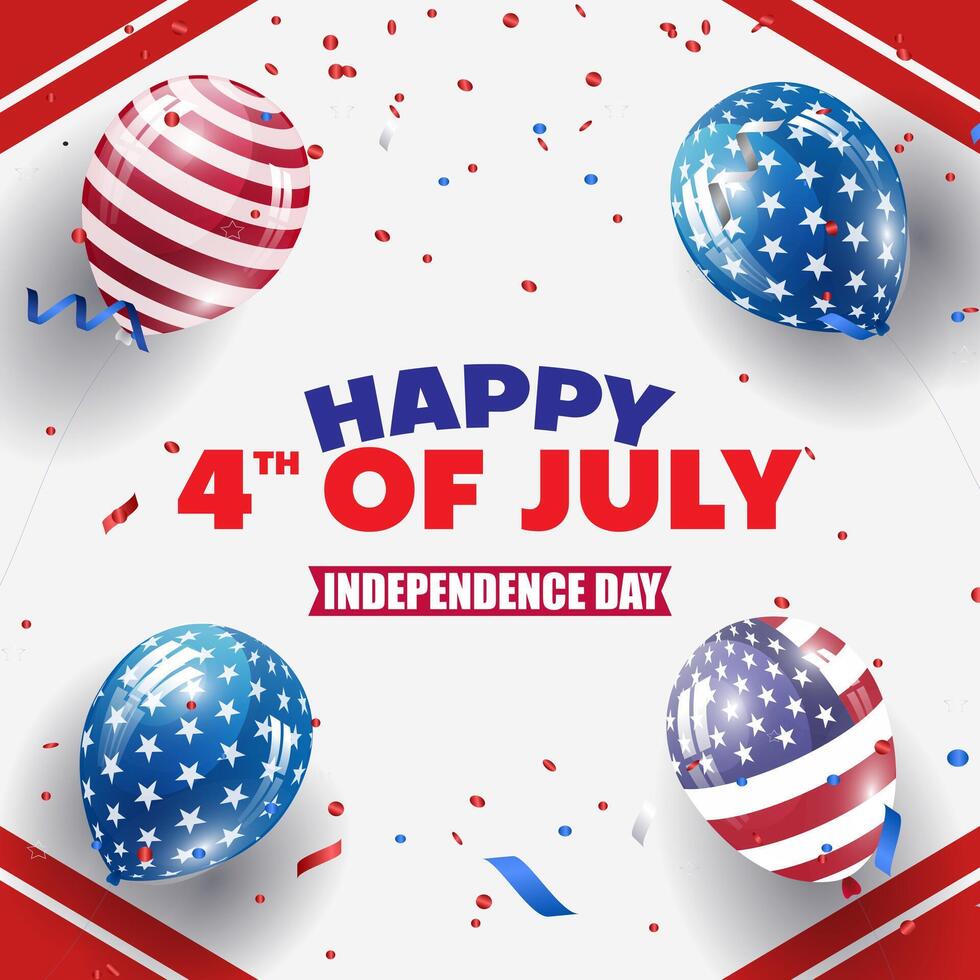 happy 4th of july american independence day celebration square banner with abstract gradient red and white background design vector