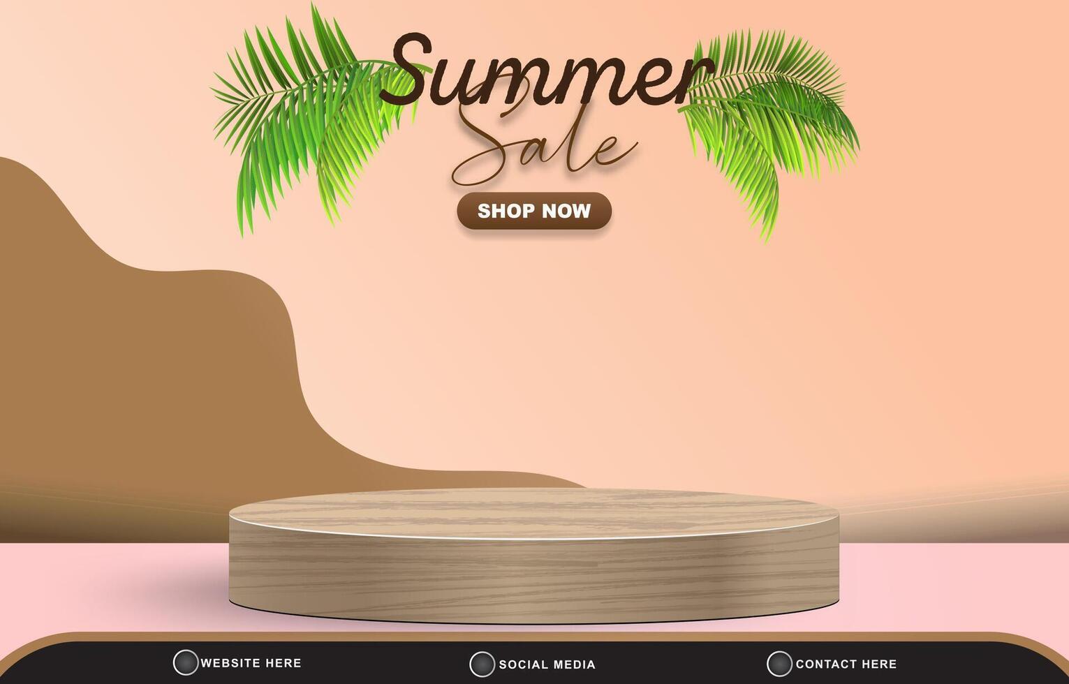 summer sale discount template banner for social media post with blank space 3d podium for product sale with abstract gradient brown background design vector