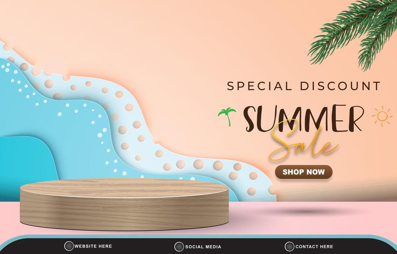 special discount summer sale for social media post template banner with blank space 3d podium for product sale with abstract gradient pink and blue background design vector