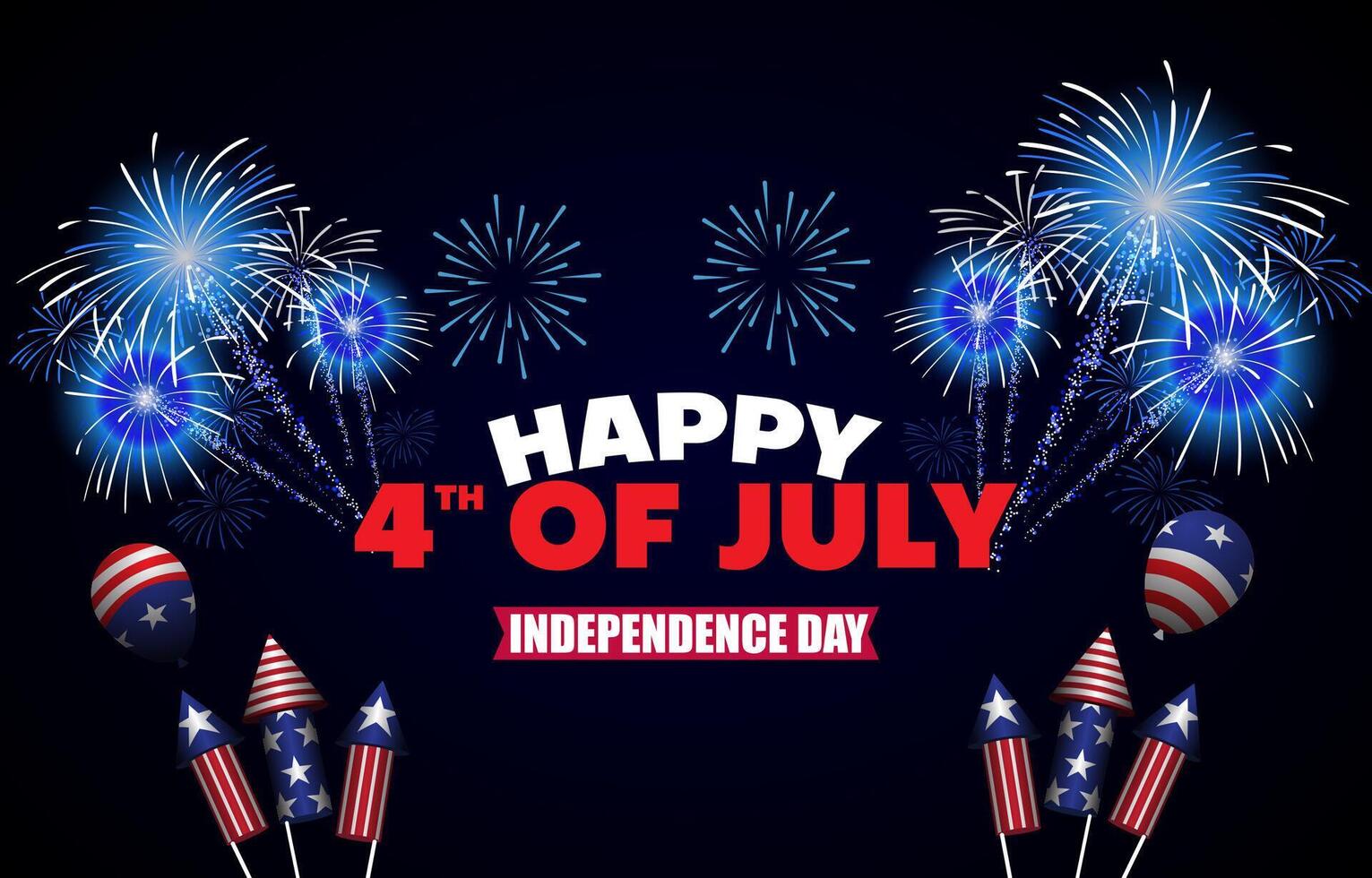 4th of july american independence day celebrate with landscape banner for social media post with fireworks illustration abstract gradient blue background design vector