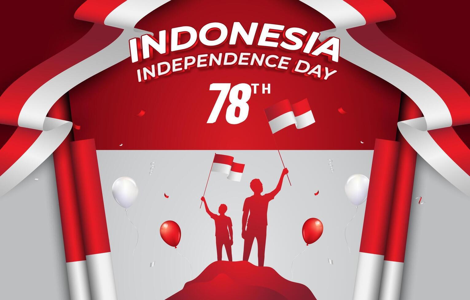indonesian independence day 78th of august landscape banner for social media post with abstract gradient red and white background design2 vector
