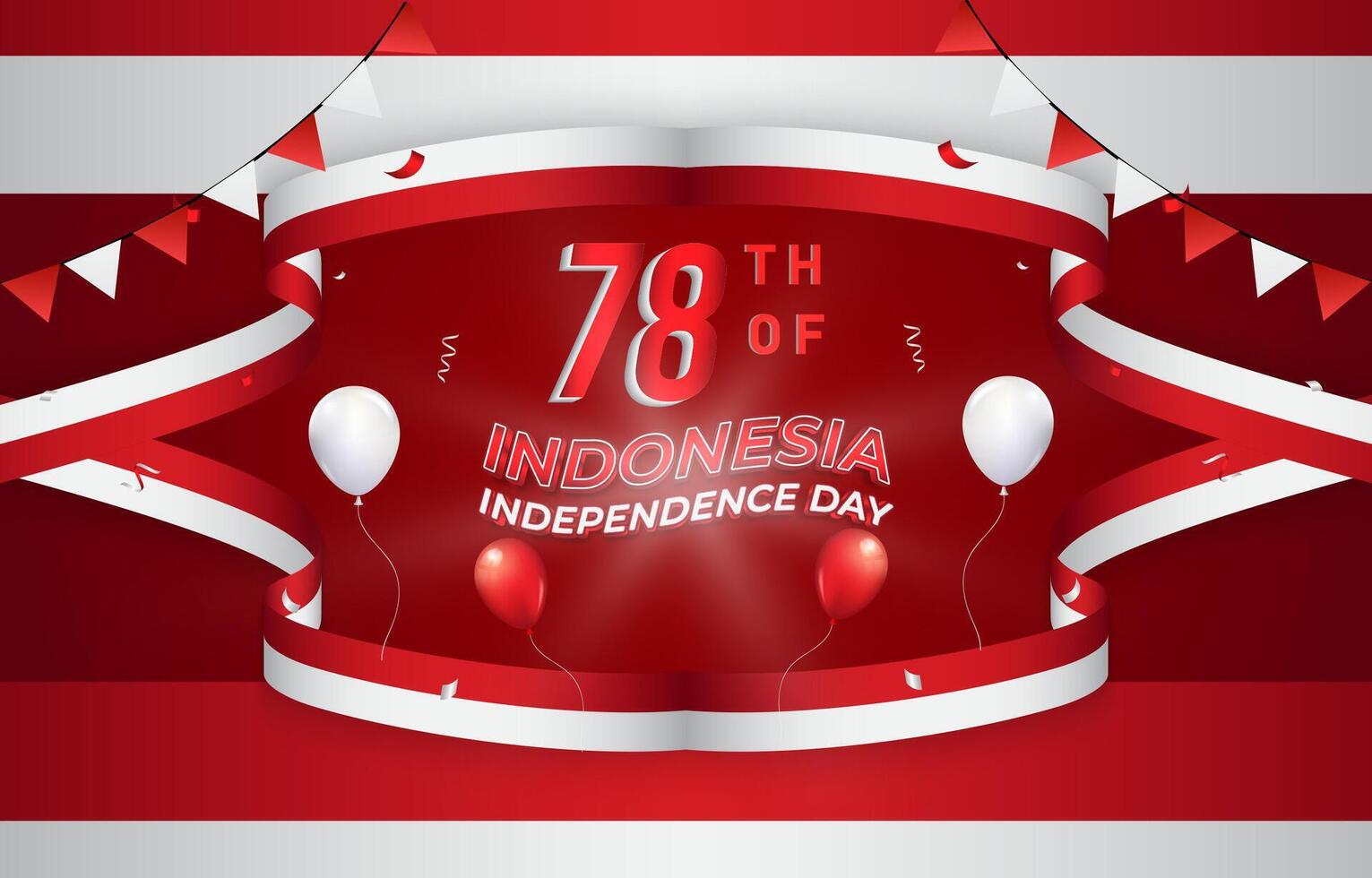 78th of august indonesian independence day landscape banner for social media post with abstract gradient red and white background design4 vector