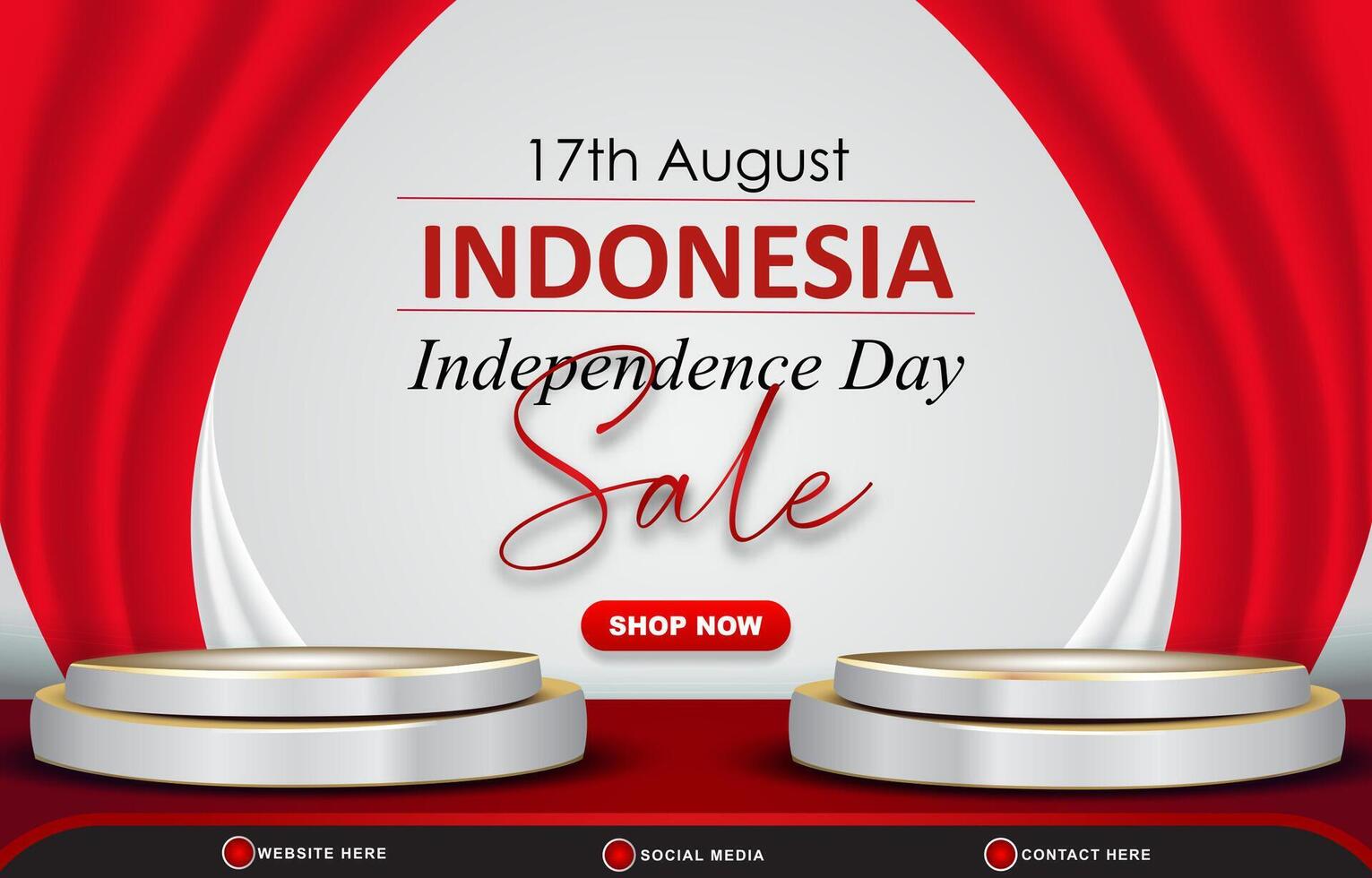 17th of august indonesian independence day sale banner with 3d podium for sale with abstract gradient red and white background design2 vector